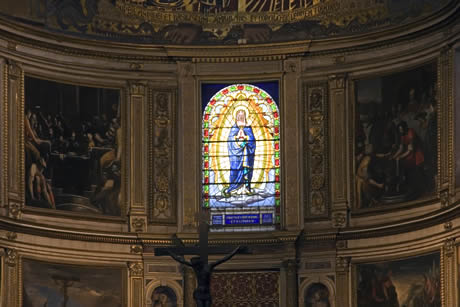 Stained glass window inside the Cathedral of Pisa photo